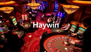Players enjoy thrilling games at Haywin's vibrant casino, showcasing poker, roulette, and slots.