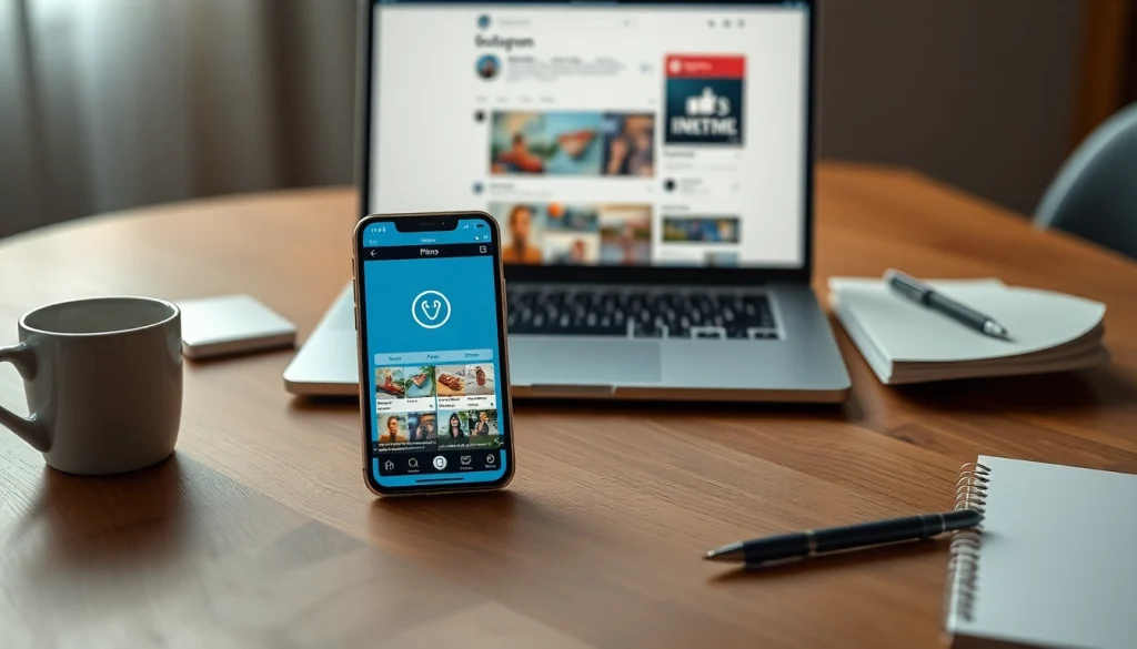 InstaPro app interface displayed on a smartphone, showcasing innovative social media solutions.