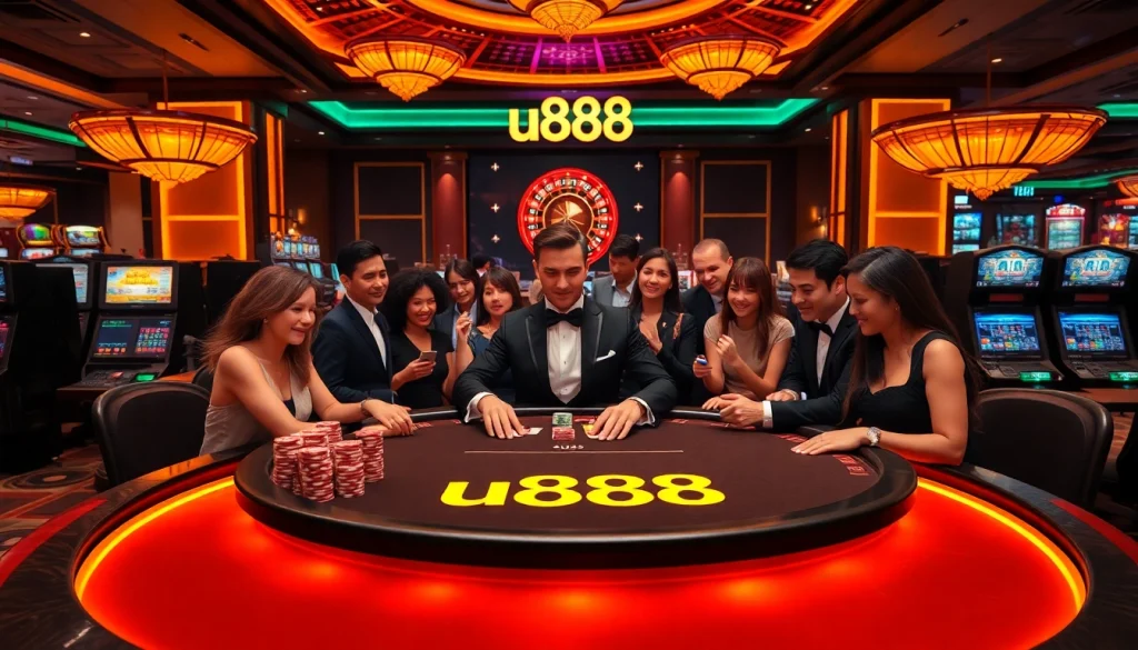 Experience the thrill of u888 at a bustling poker table filled with excitement and action.