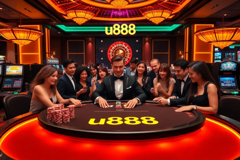 Experience the thrill of u888 at a bustling poker table filled with excitement and action.