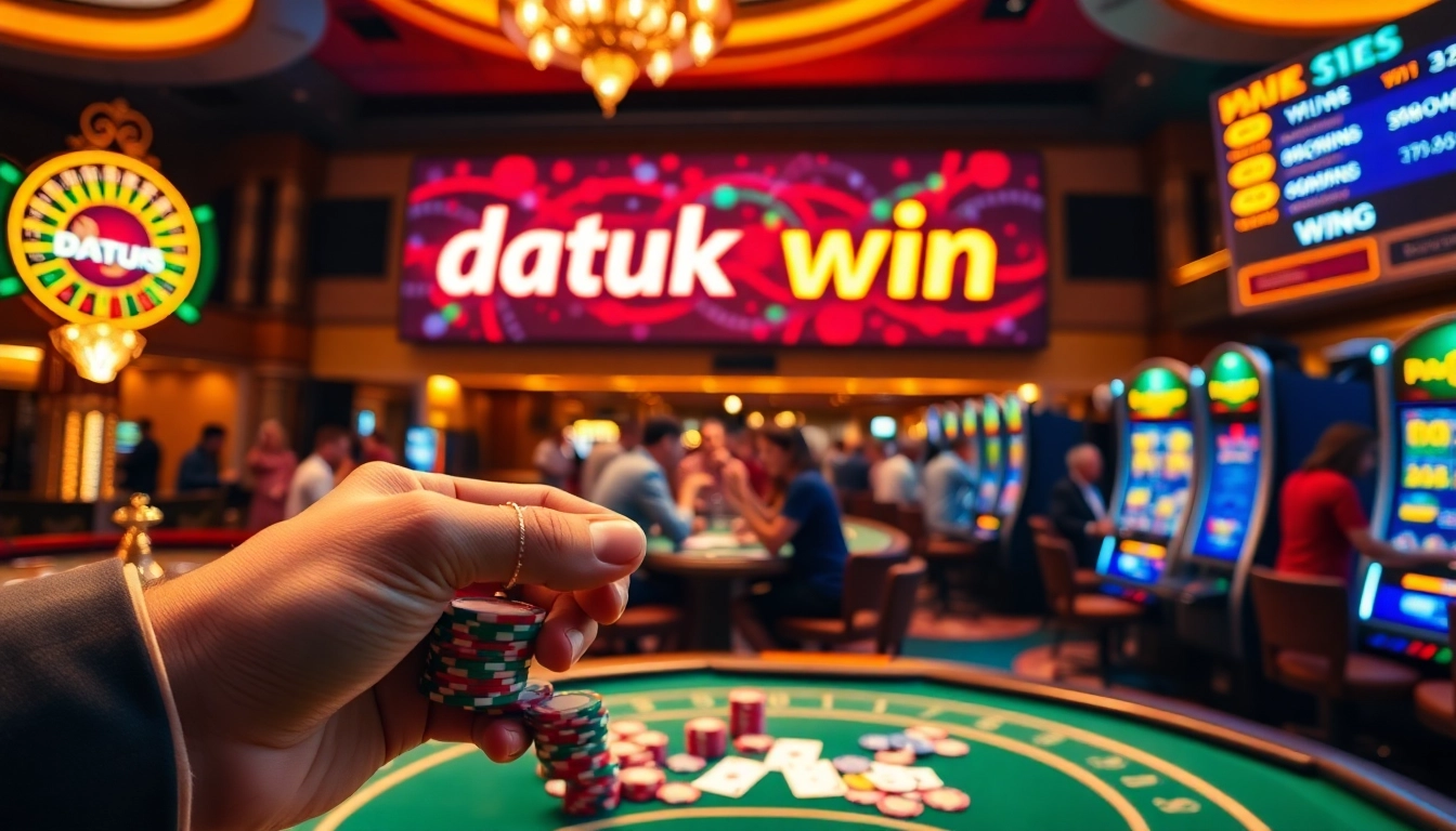 Rasakan sensasi kemenangan Datuk Win saat para pemain menikmati suasana kasino yang hidup dengan chip poker dan rolet.