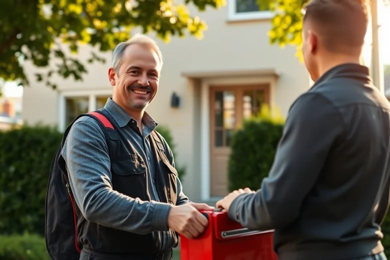 Wichtige Notfalldienste des Schlüsselnotdienstes Wiesbaden, bei denen ein professioneller Schlüsseldienst einem Kunden hilft, der sich aus seinem Zuhause ausgesperrt hat.