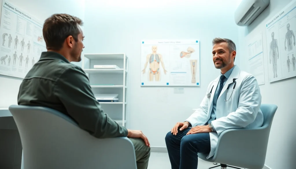 包茎手術 おすすめに関する相談の様子。専門クリニックの環境で、患者と医師が包茎手術について話し合う様子。