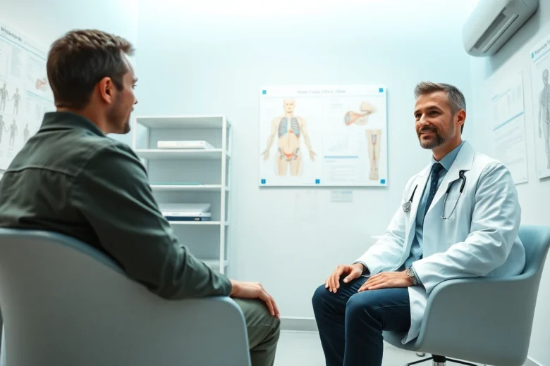 包茎手術 おすすめに関する相談の様子。専門クリニックの環境で、患者と医師が包茎手術について話し合う様子。