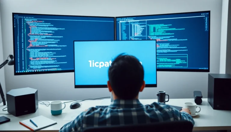 Visualize the 1cplatform logo in a high-tech workspace highlighting productivity and innovation.