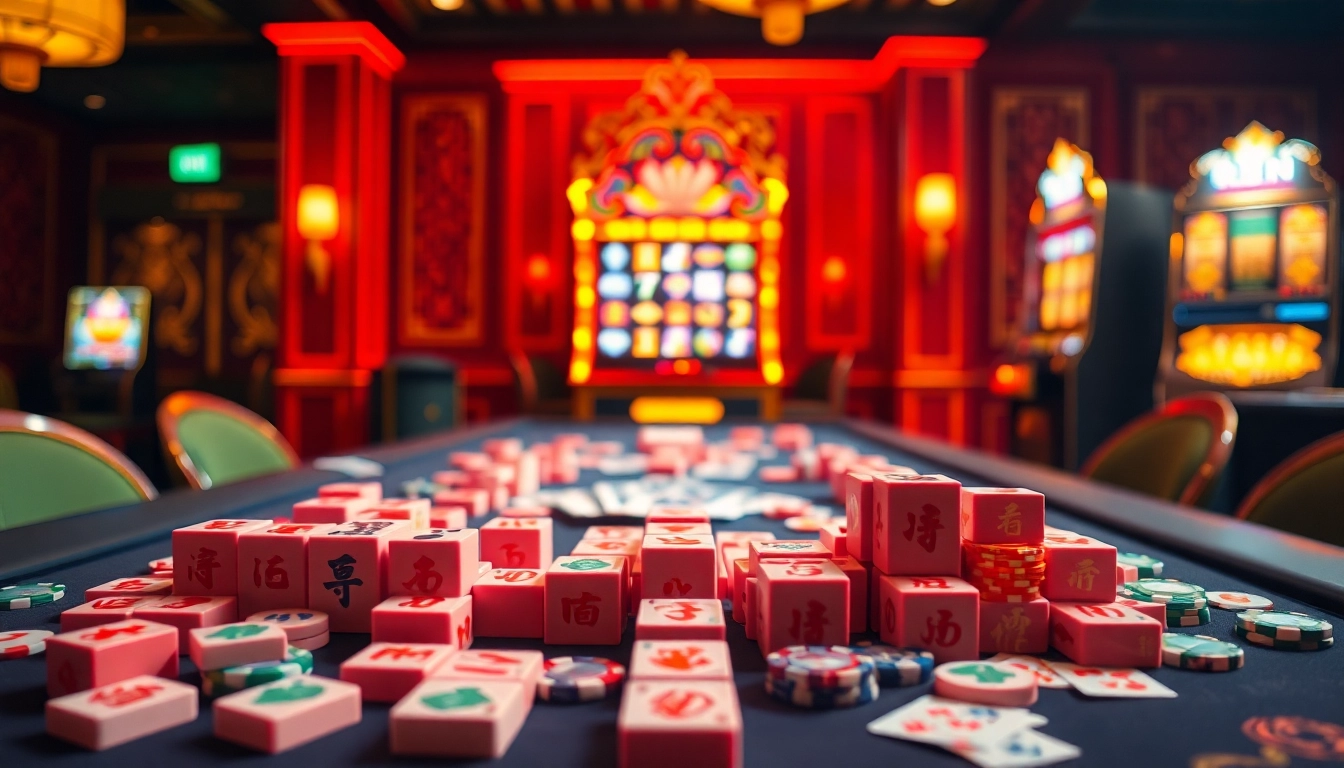 Rasakan kegembiraan Mahjong Ways 2 di meja kasino mewah yang dipenuhi ubin berwarna-warni dan chip.