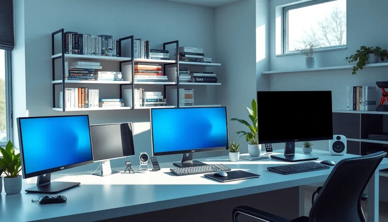 zirvegrupbilgisayar modern teknoloji ofisi ve dizüstü bilgisayarlarla düzenli bir alan sunuyor.