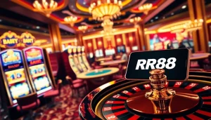 Experience the thrill of gaming at RR88 with vibrant slot machines and elegant roulette.