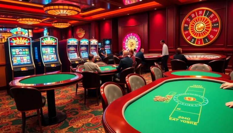 High-stakes poker action at https://kkwin.diy/ casino with colorful slot machines and roulette.