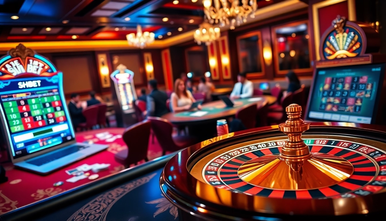 Exciting gaming environment at SHBET, showcasing players engaged in casino activities, highlighting vào shbet.