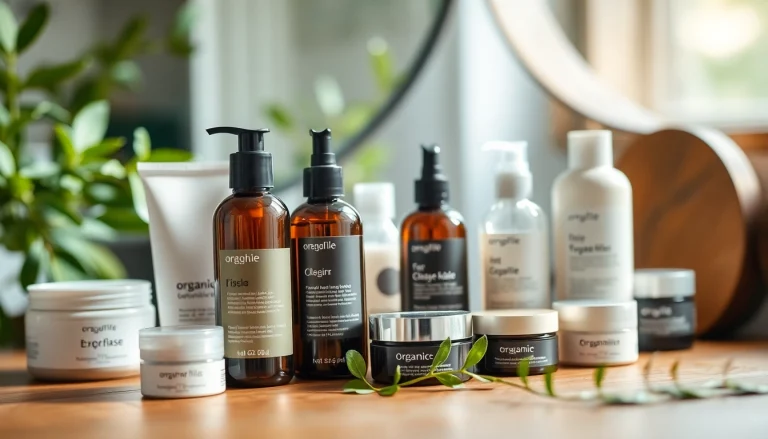 Ekologiska kosmetika iš natūralių ingredientų, patraukliai išdėstyta ant medinės stalo.