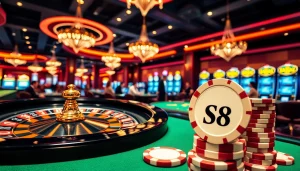 Experience thrilling card games and roulette at S8 casino tables with vibrant visuals.