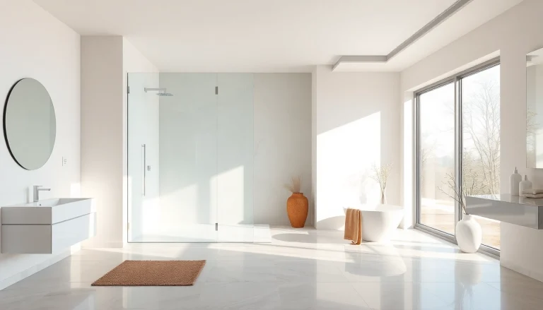 Stunning modern shower doors uk showcased in a bright, elegant bathroom setting.
