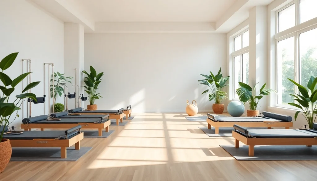 現代的な設備を備えた静かなピラティススタジオで、ピラティス おすすめを探る。落ち着いた雰囲気を演出。