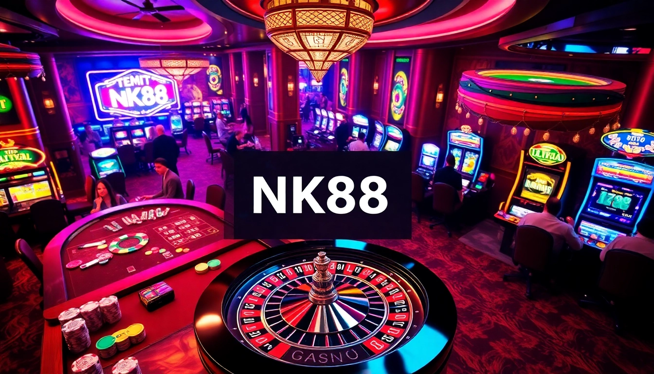 Engage with NK88 at a vibrant casino table filled with lively gameplay and colorful poker chips.