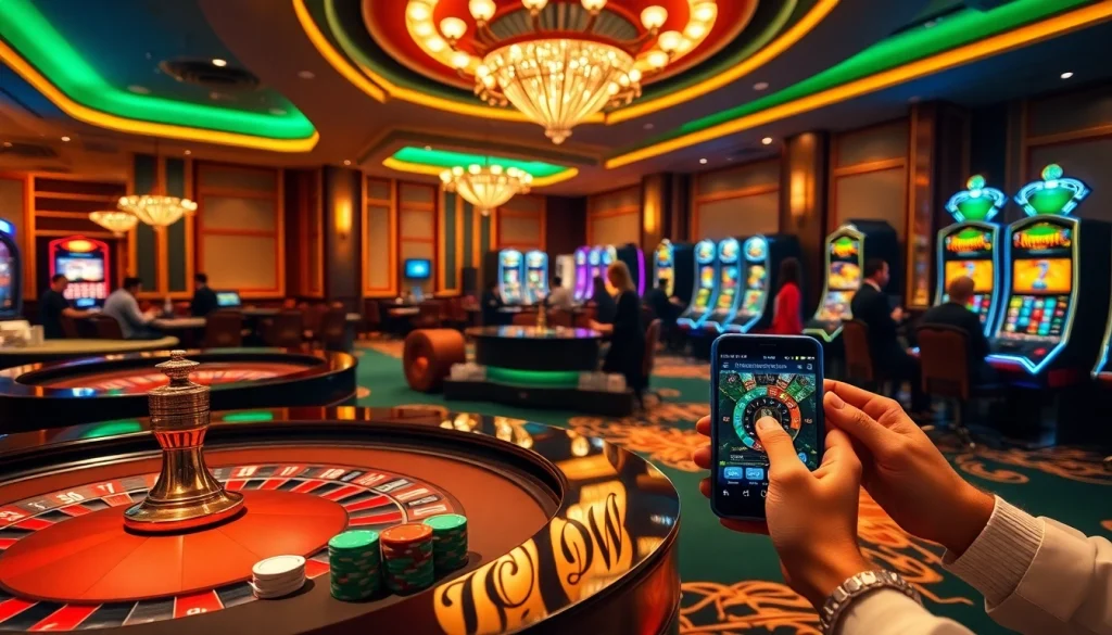 S8 app interface showcased on a vibrant casino floor with roulette tables and slot machines.