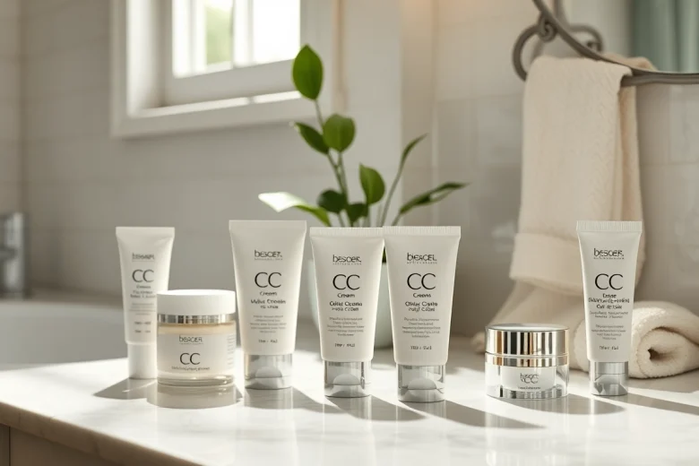 Best CC cream for oily skin displayed on a bathroom countertop, highlighting key product features.