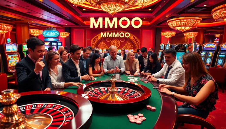 Experience a luxurious MMOO casino environment with vibrant slot machines and poker tables.