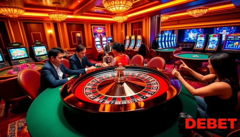 Players enjoying a thrilling game of roulette at DEBET casino.