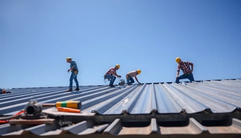 Skilled workers from metal roofing companies installing durable sheets for longevity.