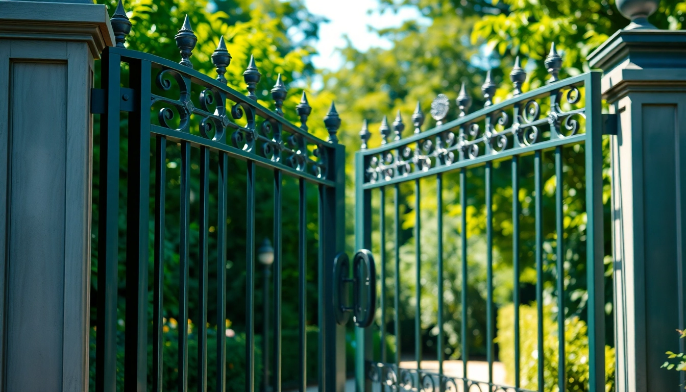 Stylish custom steel gates in a beautifully landscaped garden, showcasing quality craftsmanship and elegance.