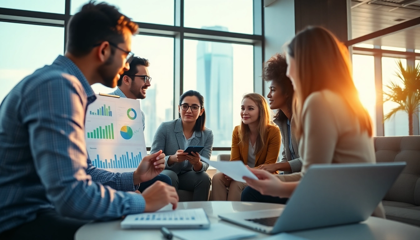 Assessing the global wealth scope with a financial coach and engaged clients in a modern office.