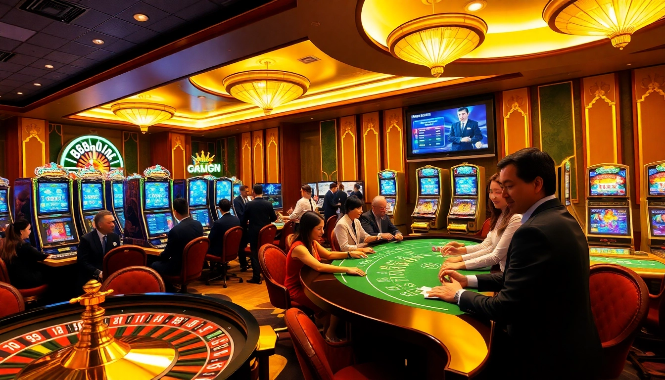 An engaging casino scene featuring players at the tables, highlighting the excitement at https://68vip.one/ and vibrant gambling activities.