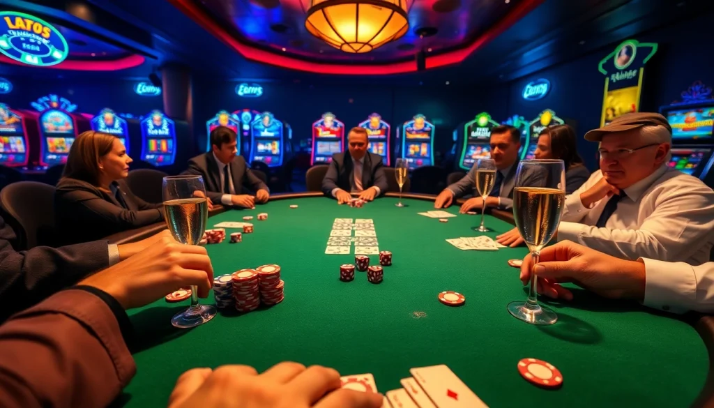 Engage with thrilling poker games at luongsontv, high-stakes action on a vibrant casino table.