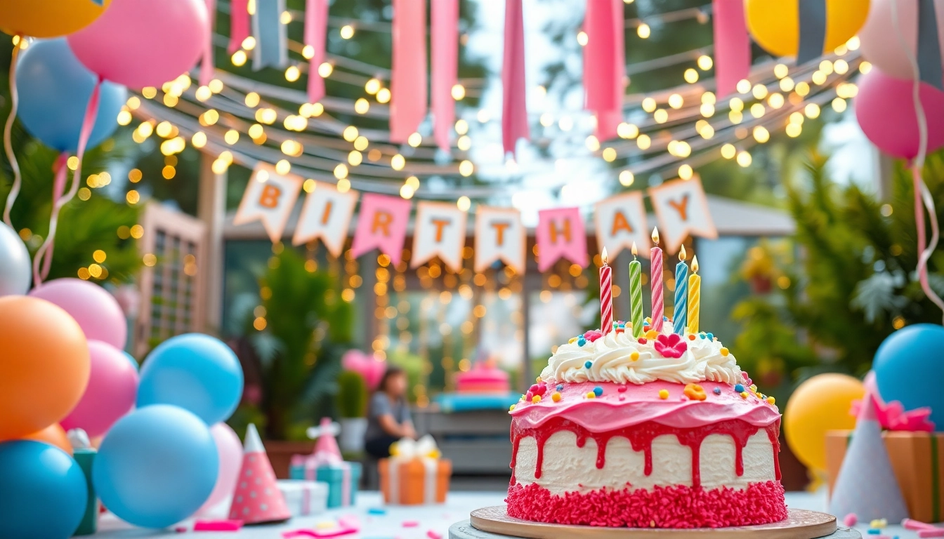 Celebrate a Customizable birthday party with colorful decorations and a beautifully designed cake.