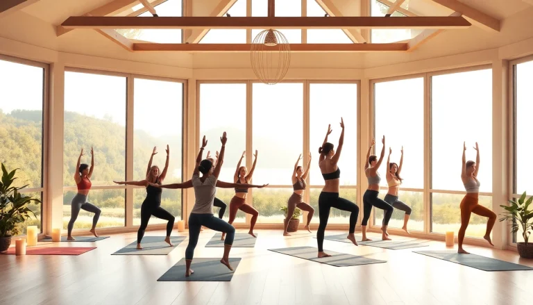 静かなスタジオでポーズをとるホットヨガのクラス、ホットヨガ おすすめを強調。