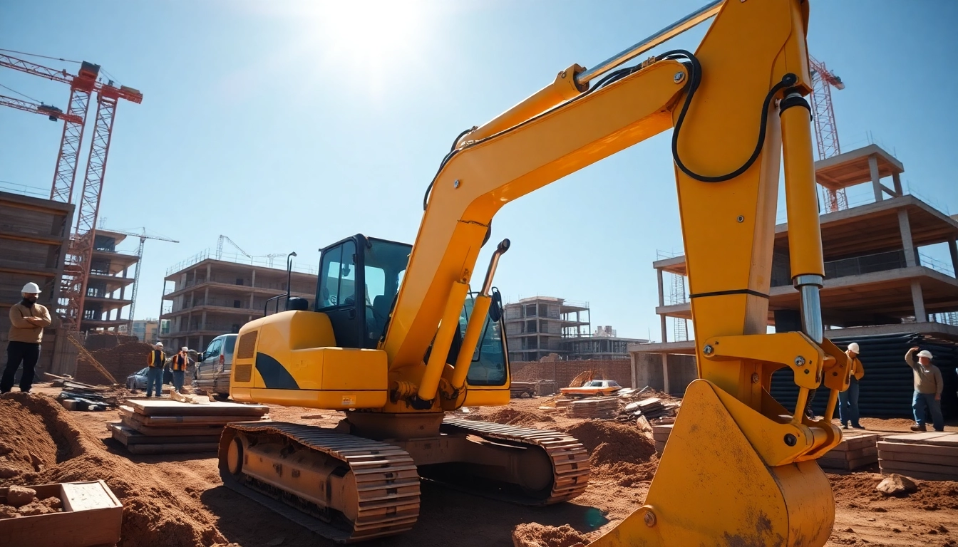Rent excavators showcasing powerful machinery in an active construction site.