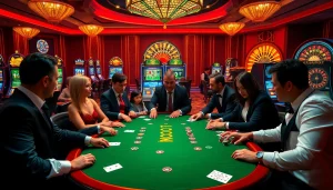 Players enjoy a thrilling SODO-themed poker game amidst a vibrant casino atmosphere.