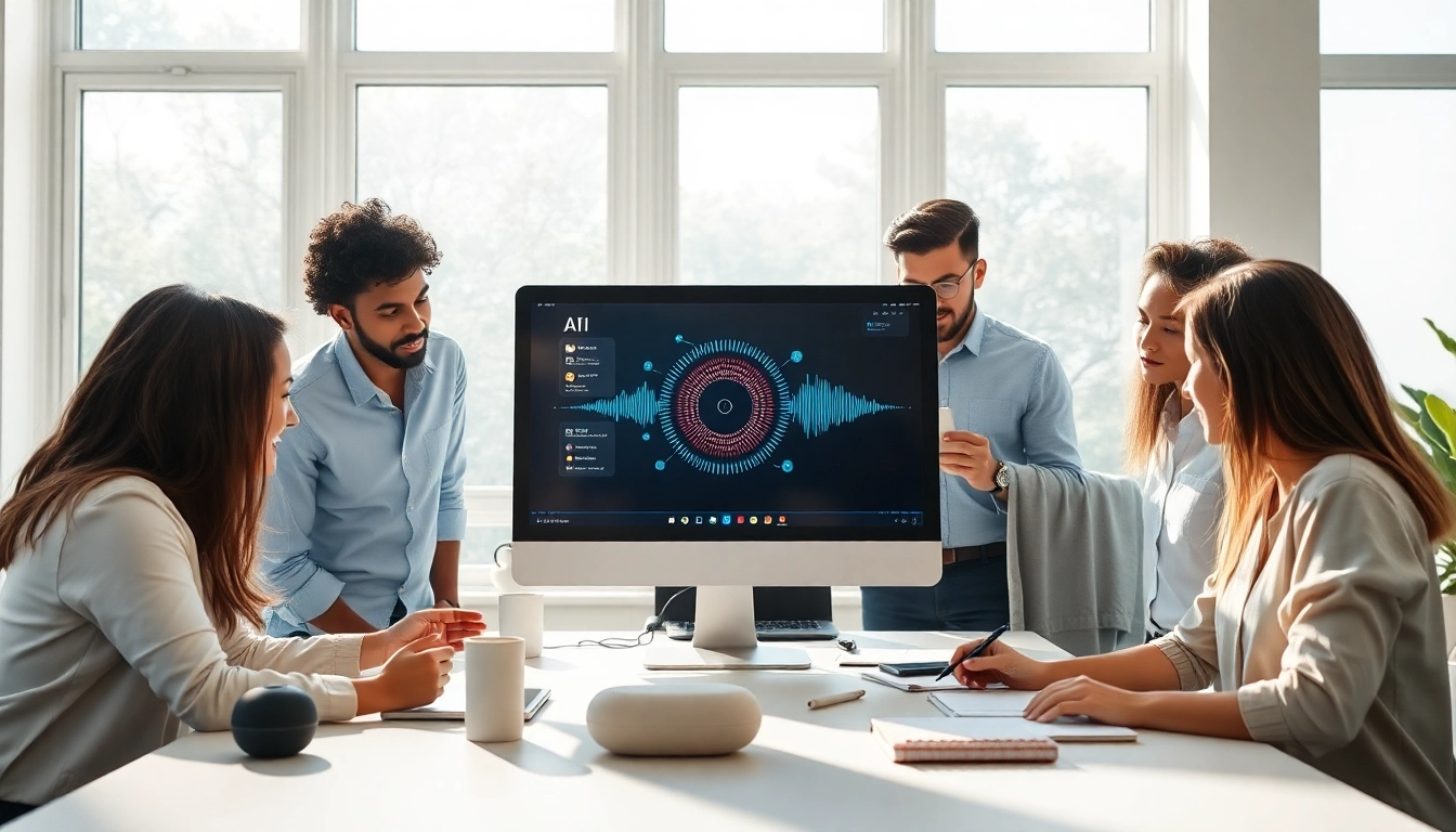 Generate lifelike AI Voice outputs while collaborating in a modern tech workspace.