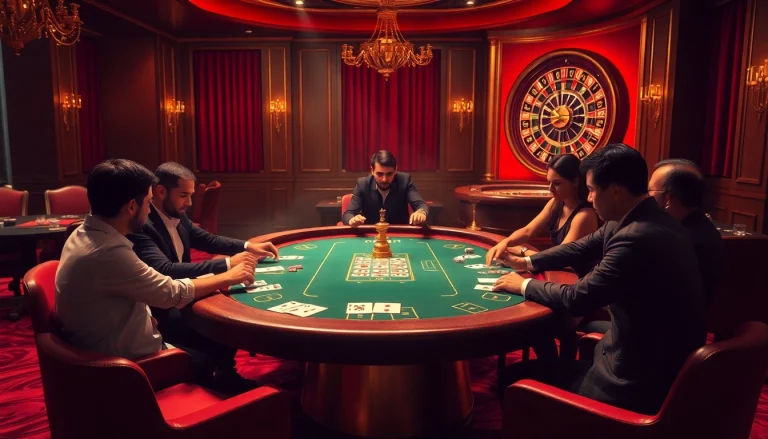 Nova88 players enjoying a high-stakes poker game at a luxurious casino table.