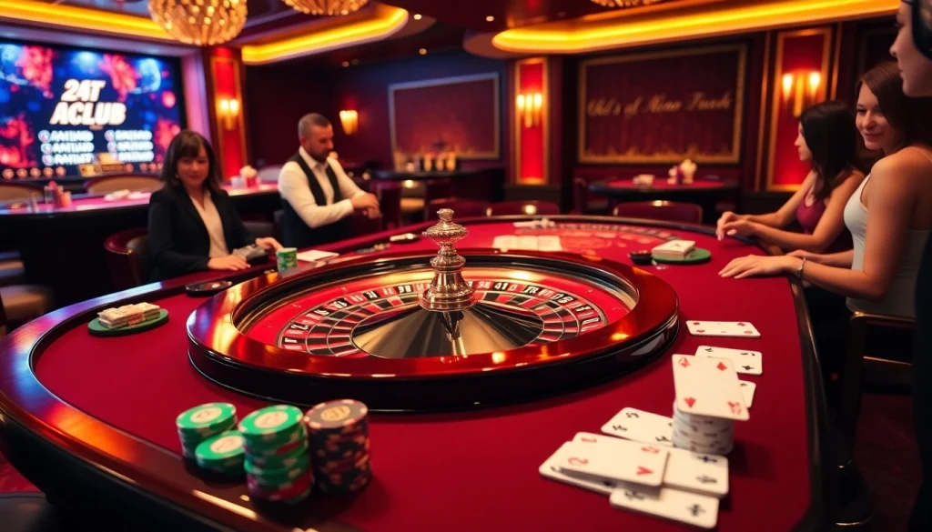 Trải nghiệm sự hứng khởi của 24kclub với lối chơi casino sống động, có chip poker và các lá bài.