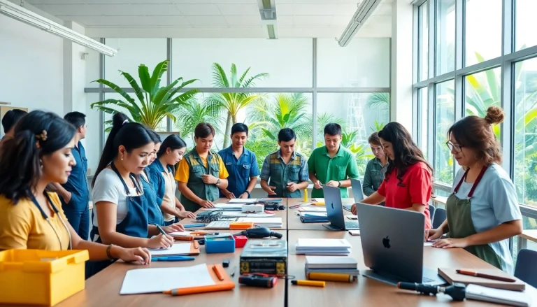 Students collaborating in trade schools in Hawaii's vibrant classroom environment.