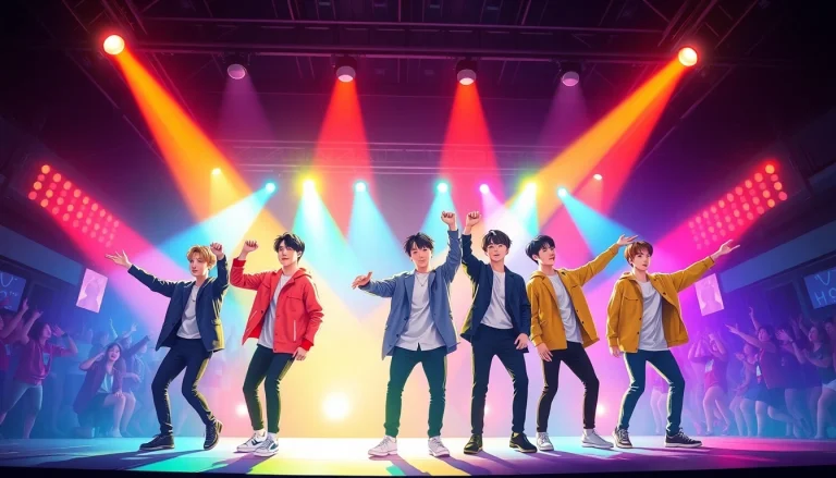 Performers celebrating on stage as bts members captivate fans with their talent