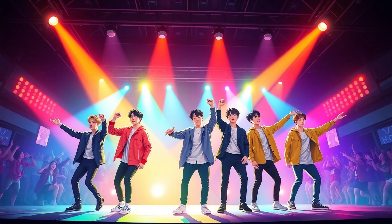 Performers celebrating on stage as bts members captivate fans with their talent