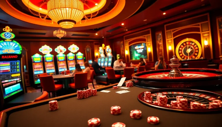 SODO Casino scene with vibrant gaming tables and players engaged in thrilling bets.