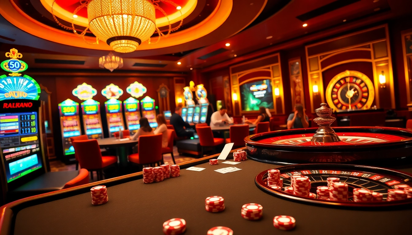 SODO Casino scene with vibrant gaming tables and players engaged in thrilling bets.
