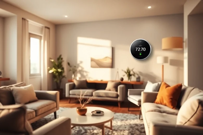 Adjust a Smart thermostat for optimal comfort in a modern living room setting.