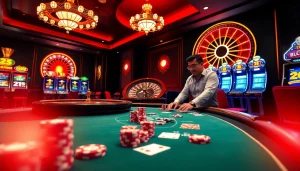 Sbobet sports betting action with vibrant casino atmosphere featuring roulette and poker.
