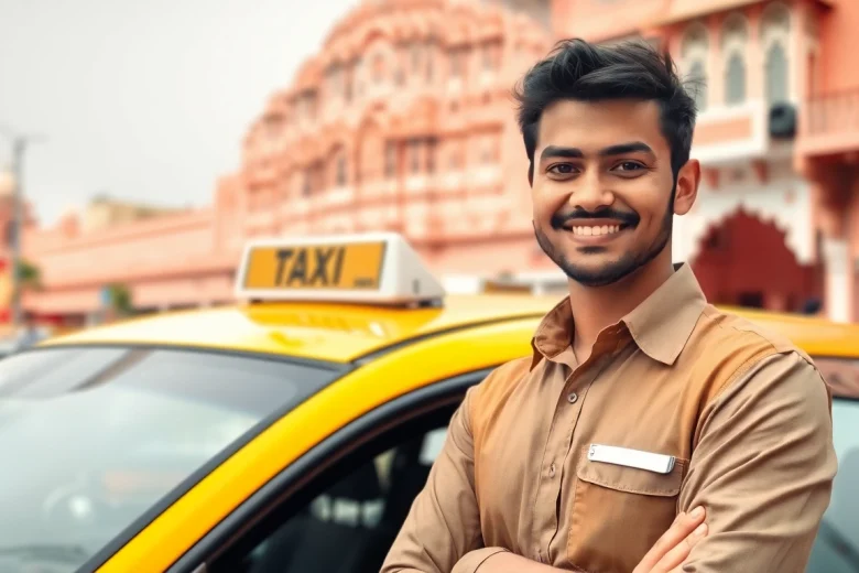 Jaipur Taxi Service: Friendly driver with a clean taxi in vibrant Jaipur.