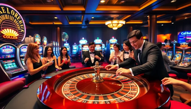 Players enjoying a thrilling roulette game at https://x88ni.com/ in a luxurious casino setting.