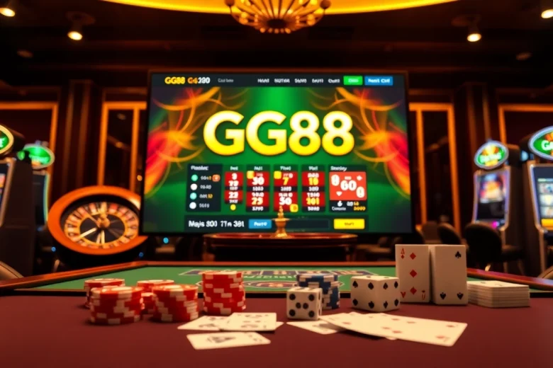 Experience thrilling gaming action at GG88, featuring vivid casino elements and online betting excitement.