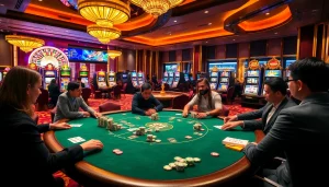Experience thrilling gameplay at Trang chủ Haywin with poker chips and a vibrant casino atmosphere.