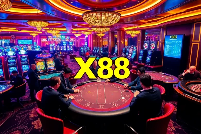 Players experiencing the excitement of XX88 at a luxurious casino, surrounded by vibrant games and strategic play.