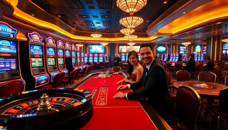 Experience the thrill of gambling at FIVE88 Casino with vibrant tables and energetic players.