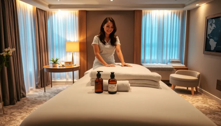 Relaxing mobile 출장마사지 setup in a luxurious hotel room with a professional therapist.