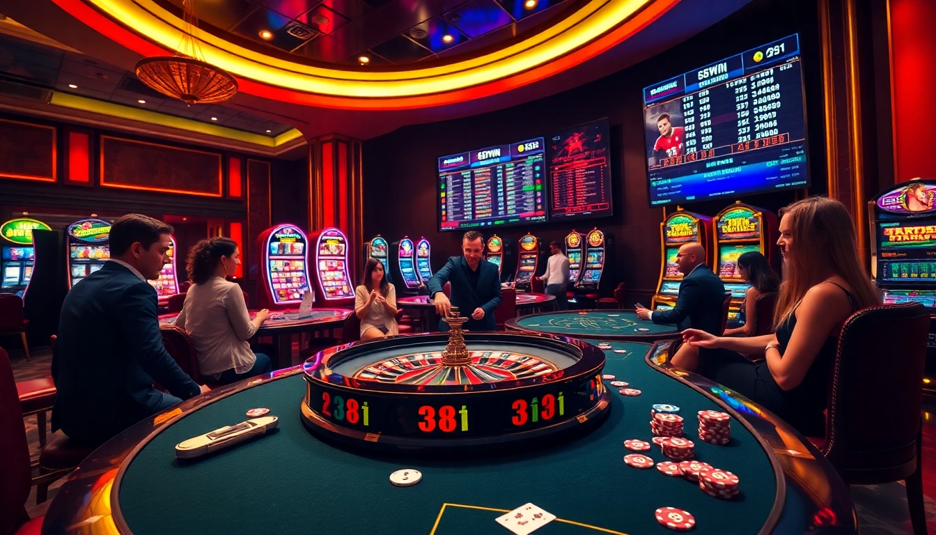 Exciting casino scene featuring players at 58win’s roulette and poker tables.